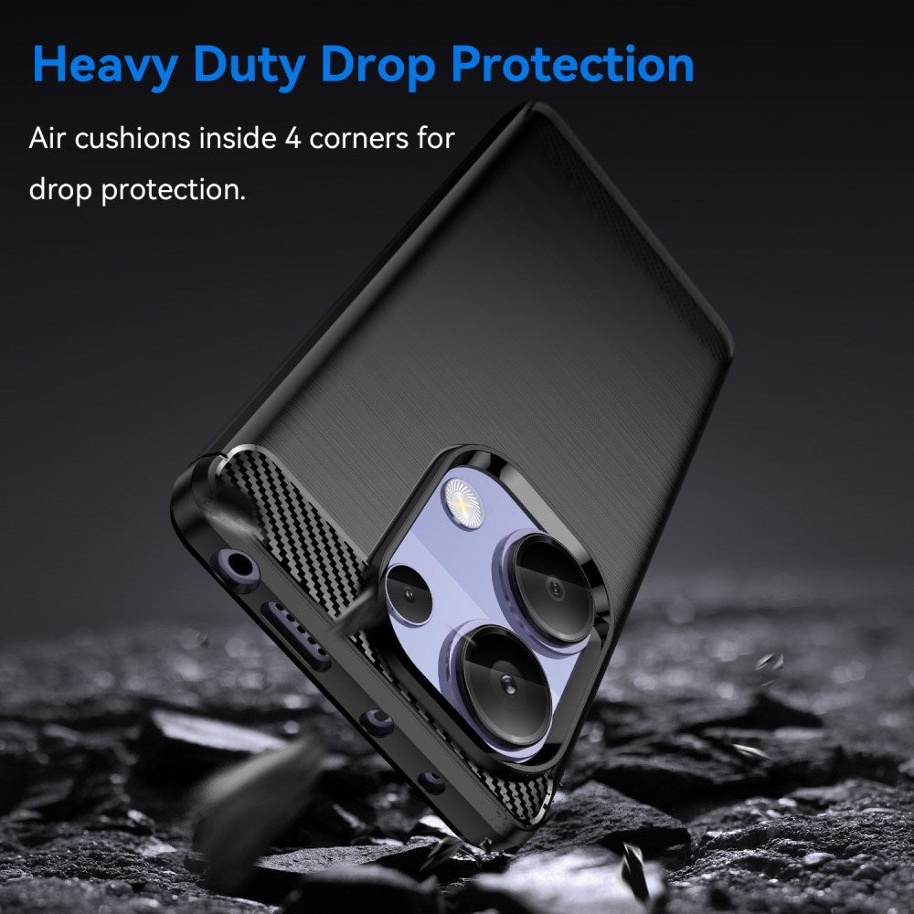 Xiaomi Redmi Note 13 Pro (4G) / Poco M6 Pro Brushed Carbon Fiber Fleksibelt Plastik Bagside Cover - Sort
