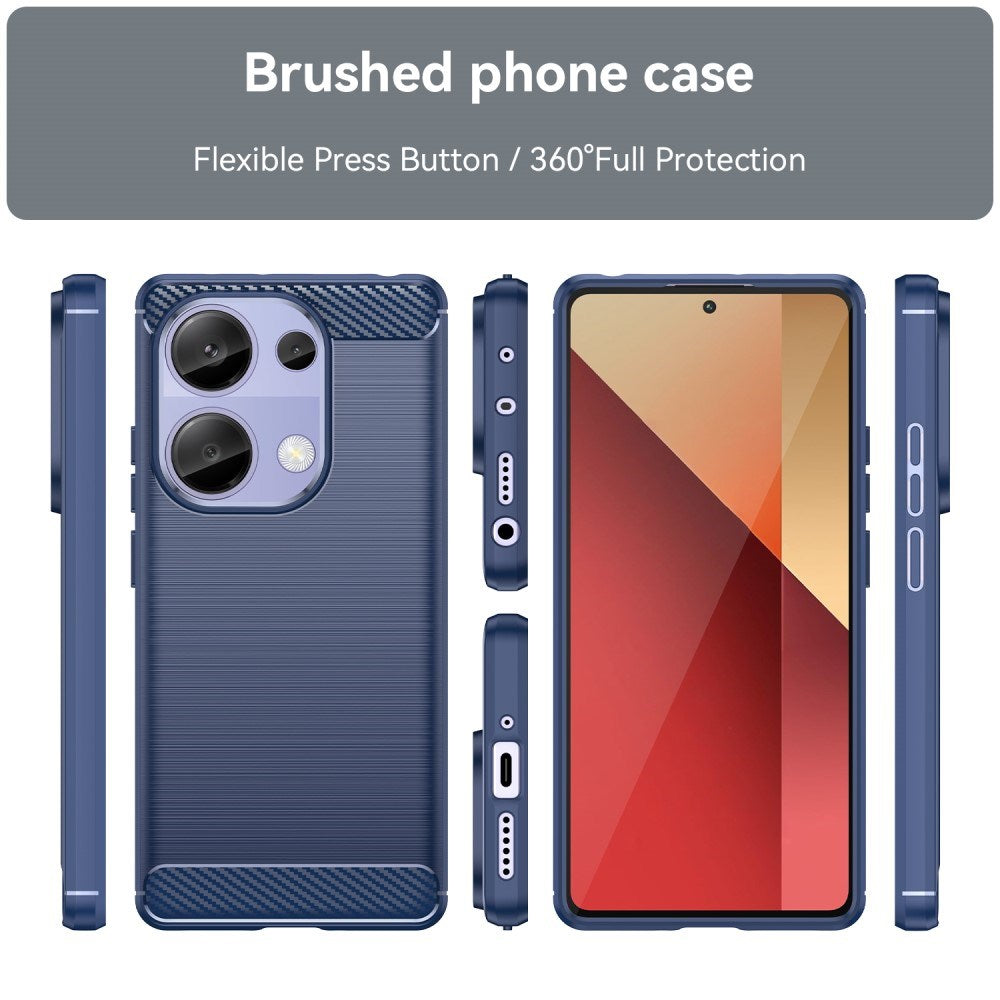 Xiaomi Redmi Note 13 Pro (4G) / Poco M6 Pro Brushed Carbon Fiber Fleksibelt Plastik Bagside Cover - Blå