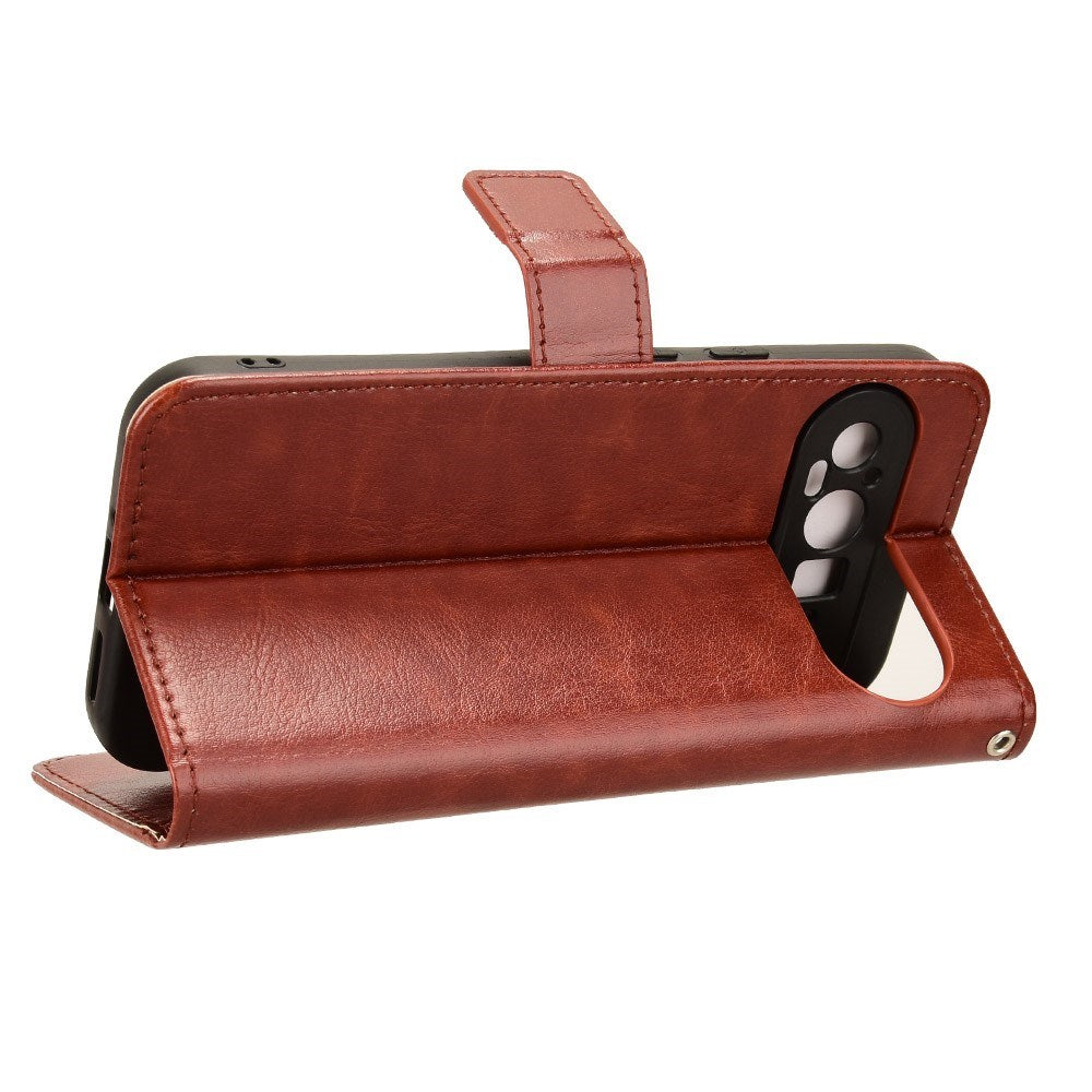 EIDERWOOD Google Pixel 9 / 9 Pro Blankt Læder Flip Cover m. Pung & Strop - Brun