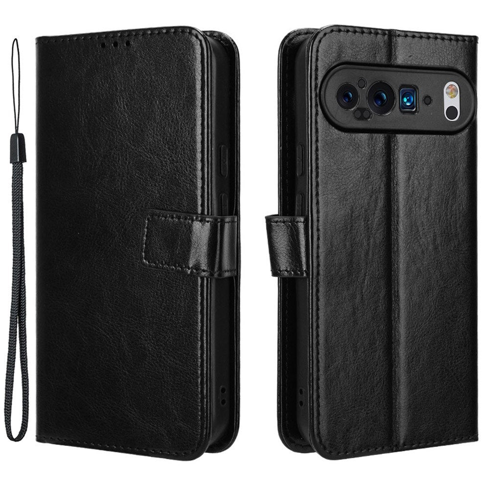 EIDERWOOD Google Pixel 9 / 9 Pro Blankt Læder Flip Cover m. Pung & Strop - Sort