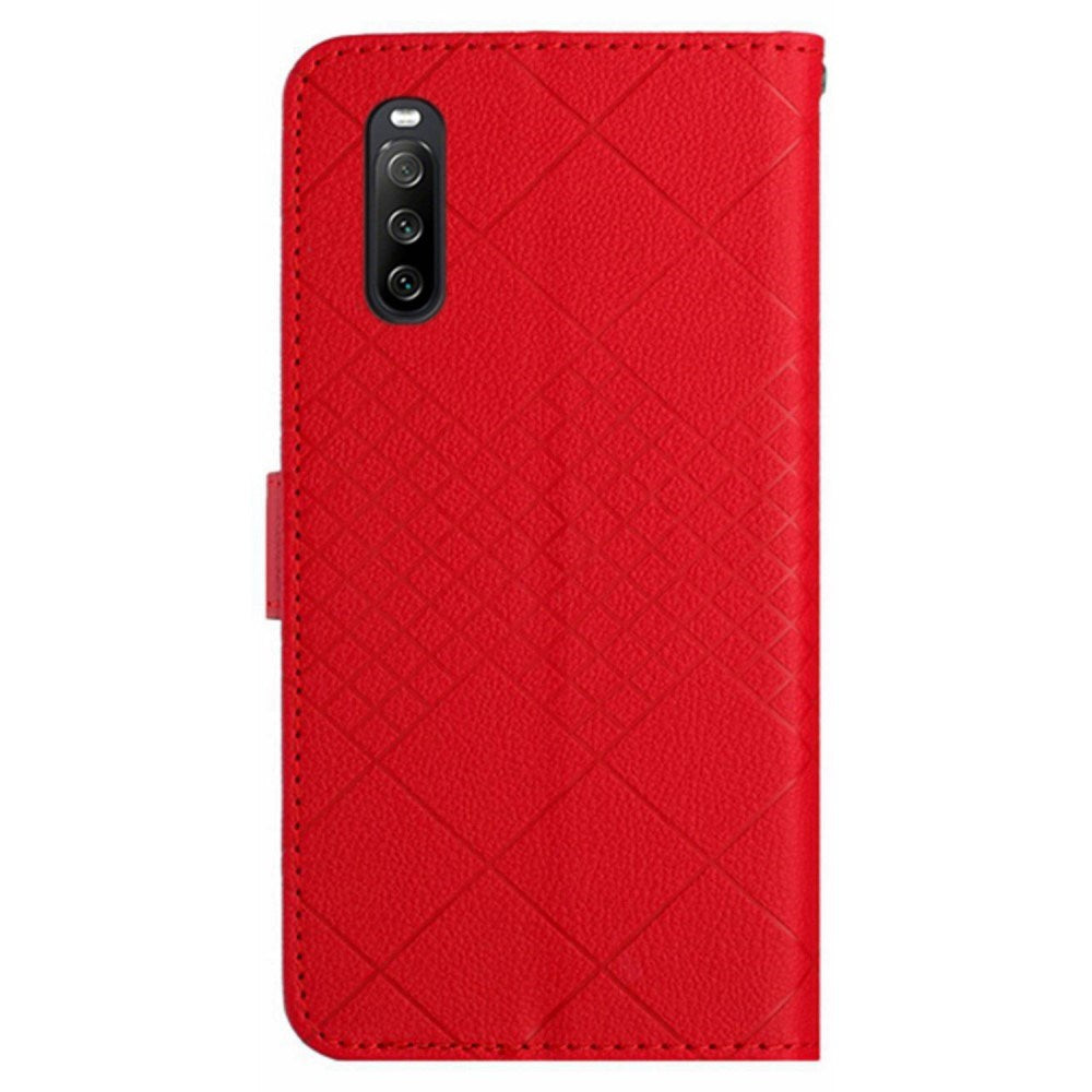 EIDERWOOD Sony Xperia 10 VI Læder Flip Cover m. Pung & Strop - Rombe Indgravering - Rød