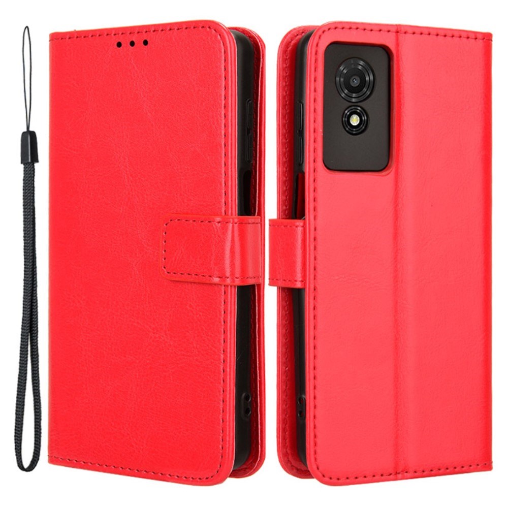 EIDERWOOD TCL 501 Blankt Kunstlæder Flip Cover m. Pung & Strop - Rød