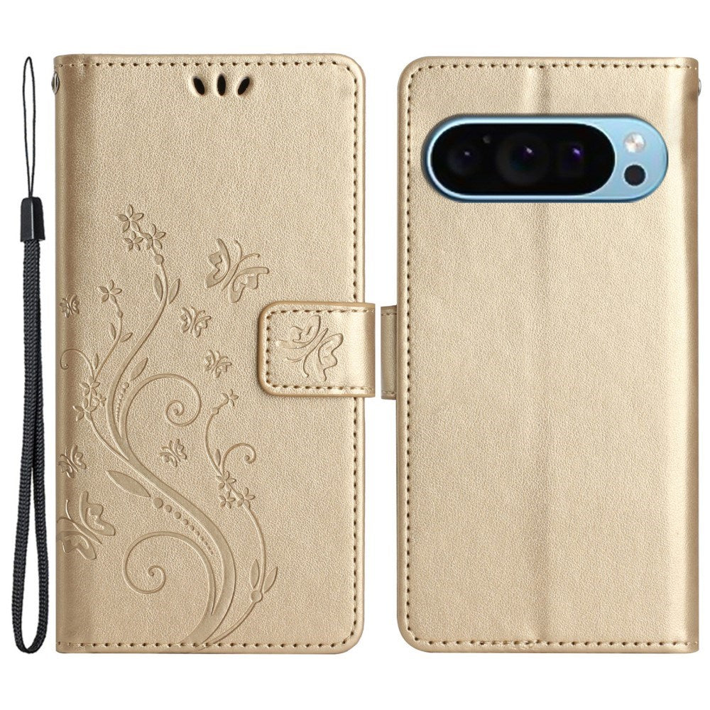EIDERWOOD Google Pixel 9 / 9 Pro Sommerfugle Læder Flip Cover m. Pung - Guld