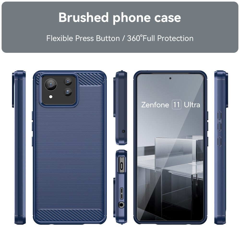 EIDERWOOD Asus Zenfone 11 Ultra Brushed Carbon Fiber Fleksibelt Plastik Bagside Cover - Blå