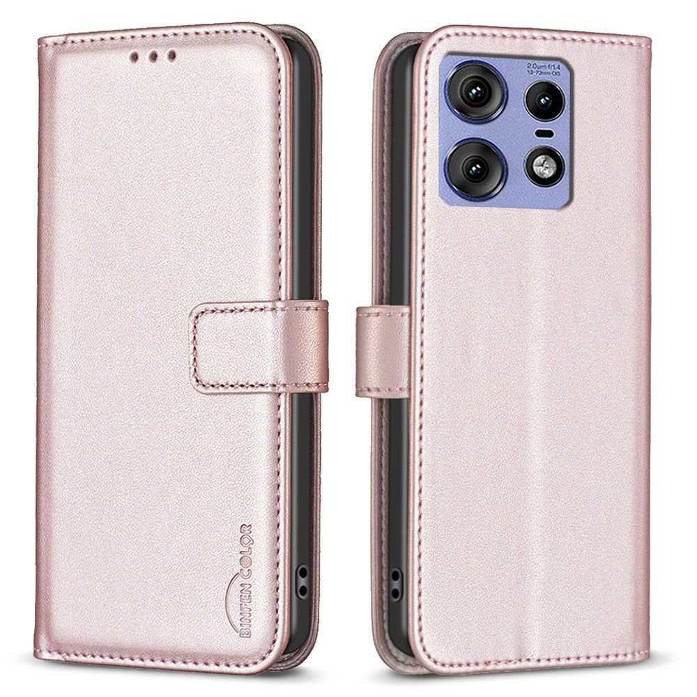 EIDERWOOD Motorola Edge 50 Pro Kunst Læder Flip Cover m. Ståfunktion & Kortholder - Rose Gold