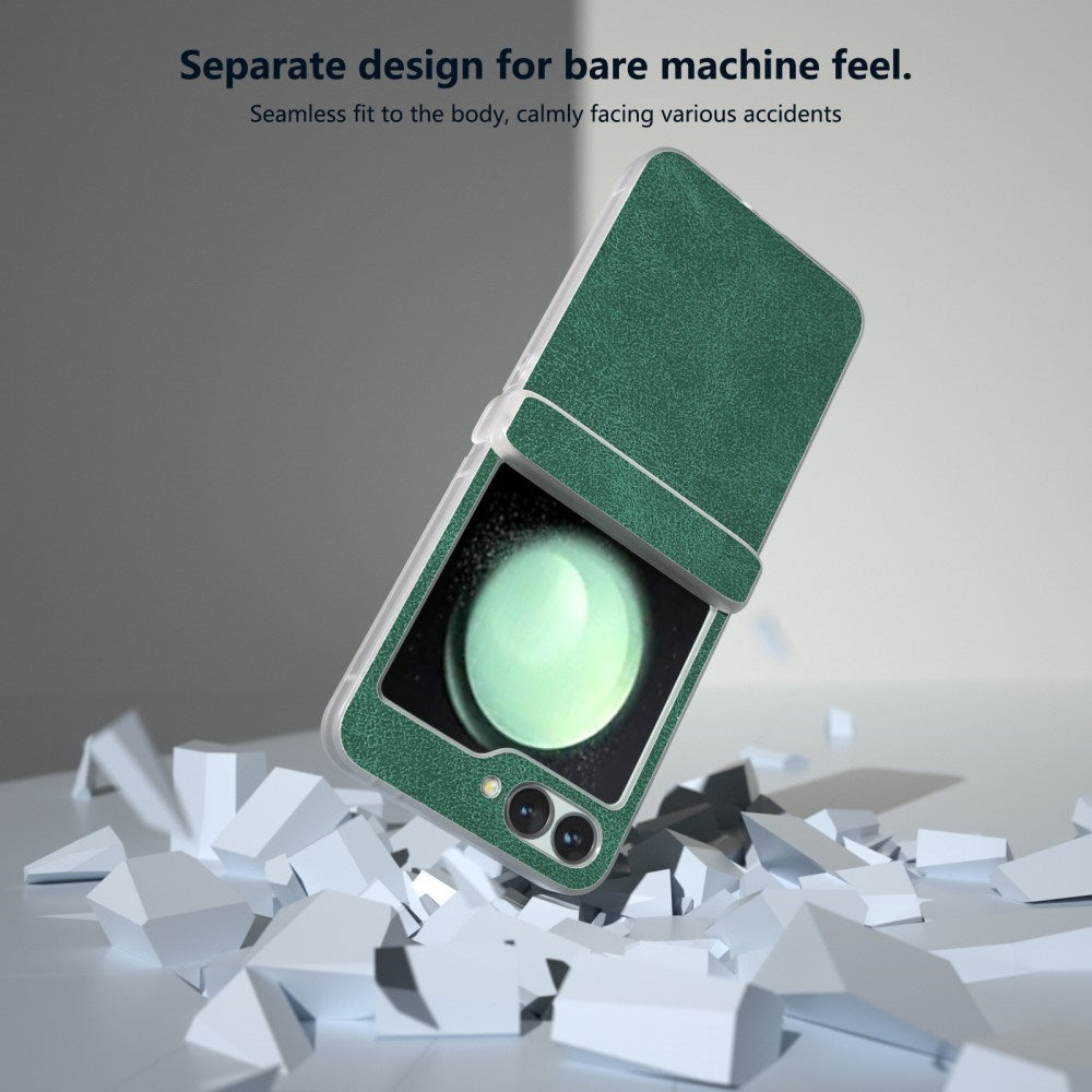 EIDERWOOD Samsung Galaxy Z Flip7 FE / Flip6 Læderbetrukket Plastik Bagside Cover - Grøn
