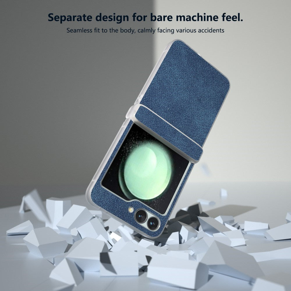 EIDERWOOD Samsung Galaxy Z Flip7 FE / Flip6 Læderbetrukket Plastik Bagside Cover - Blå