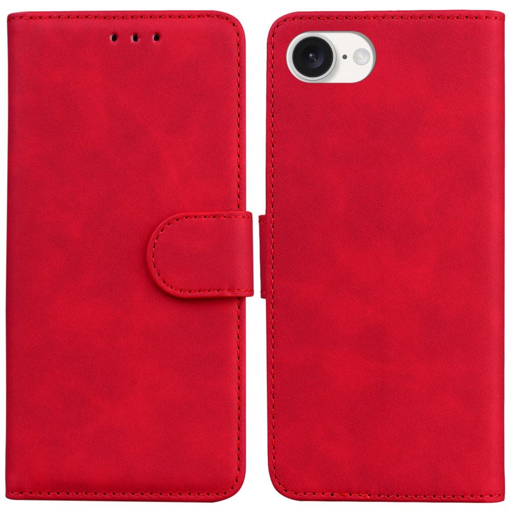 EIDERWOOD iPhone 17e / 16e Kunst Læder Flip Cover m. Pung & Ståfunktion - Rød