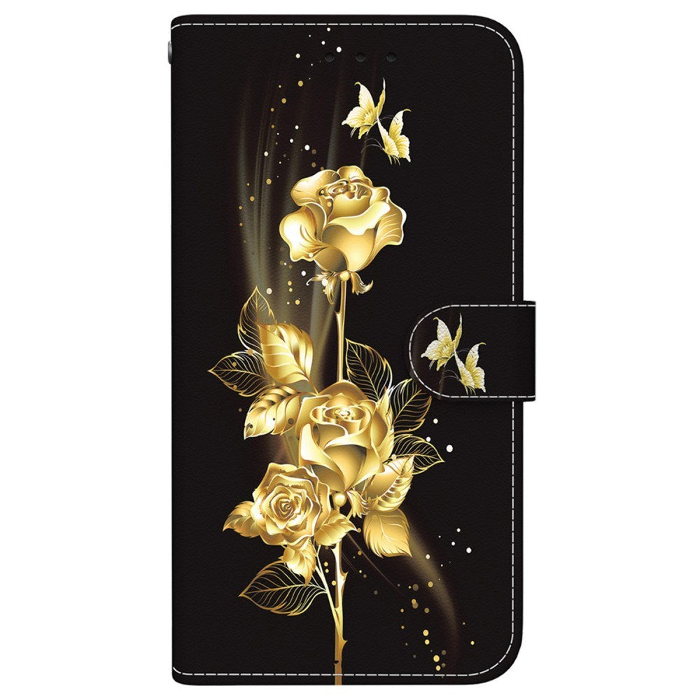 EIDERWOOD iPhone 16e Kunst Læder Flip Cover m. Pung & Strop - Guld Rose