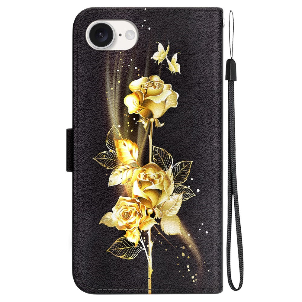 EIDERWOOD iPhone 17e / 16e Kunst Læder Flip Cover m. Pung & Strop - Guld Rose