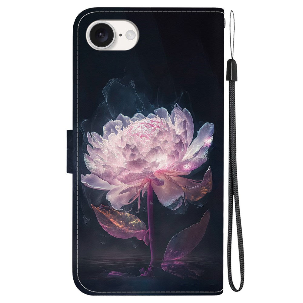 EIDERWOOD iPhone 16e Kunst Læder Flip Cover m. Pung & Strop - Lilla Pæon