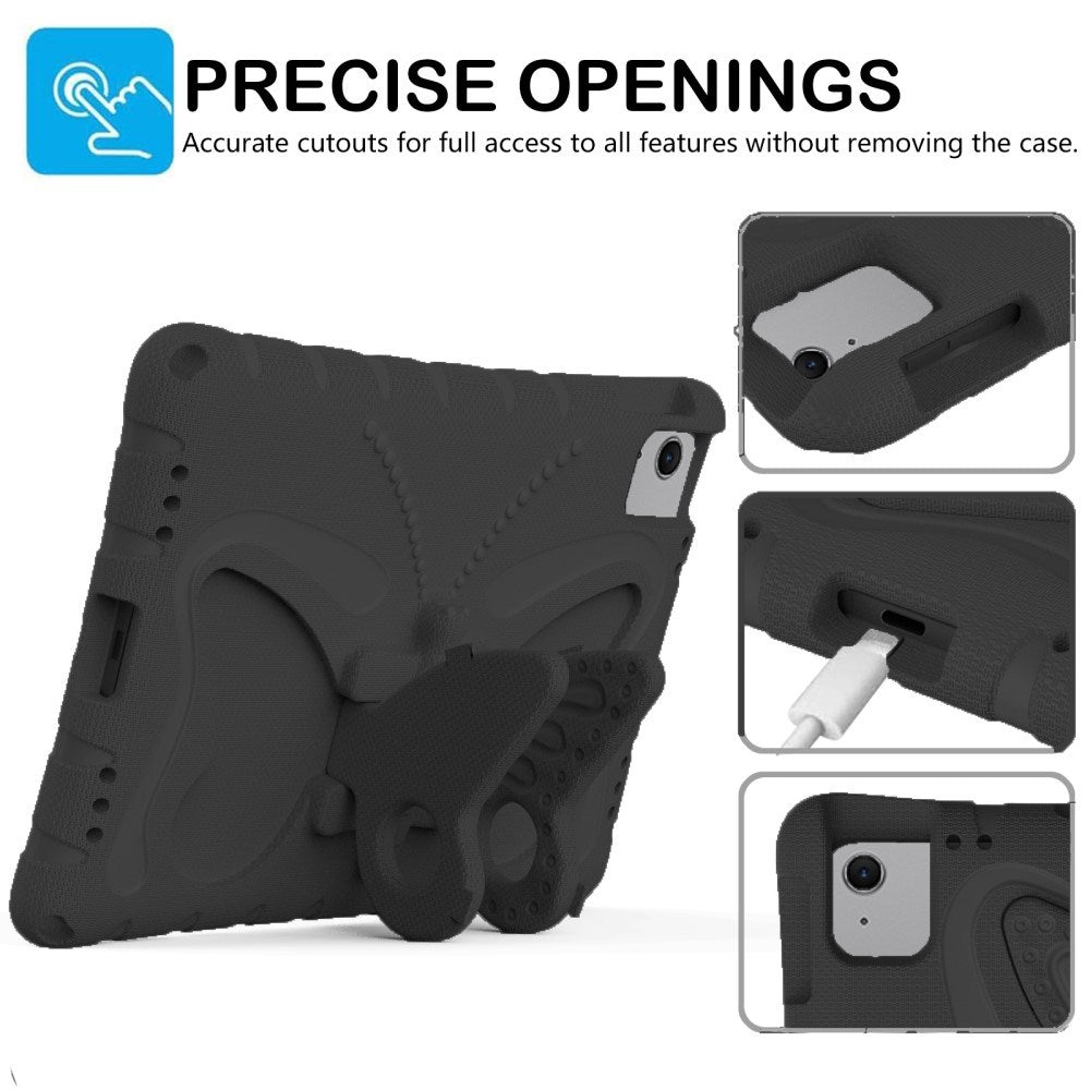 EIDERWOOD iPad Air 11" (2025 / 2024) Butterfly Kickstand Børne Cover m. Skulderstrop - Sort