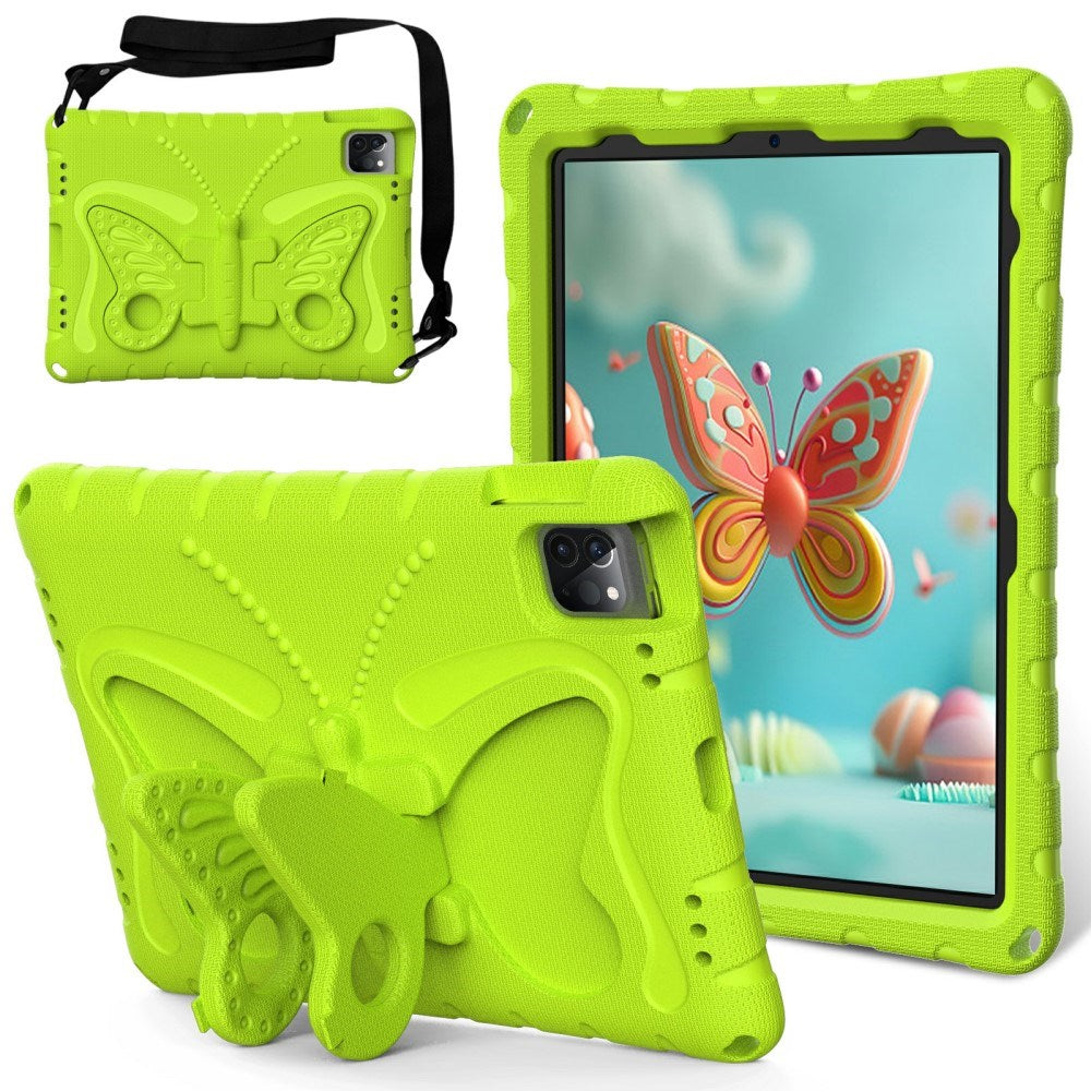 EIDERWOOD iPad Air 13" (2025 / 2024) / Pro 13" (2025 / 2024) / Pro 12.9" (2022-2018) Butterfly Kickstand Børne Cover m. Skulderstrop - Grøn