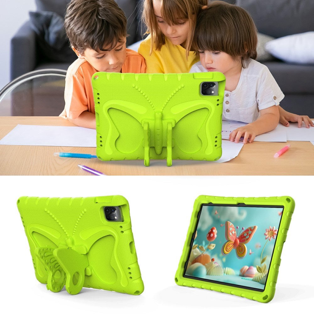 EIDERWOOD iPad Air 13" (2025 / 2024) / Pro 13" (2025 / 2024) / Pro 12.9" (2022-2018) Butterfly Kickstand Børne Cover m. Skulderstrop - Grøn