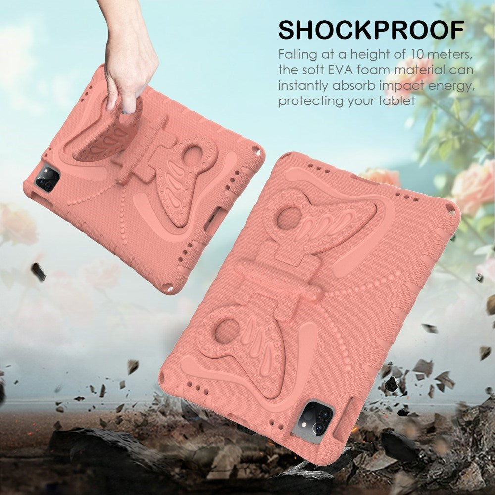 EIDERWOOD iPad Air 13" (2025 / 2024) / Pro 13" (2025 / 2024) / Pro 12.9" (2022-2018) Butterfly Kickstand Børne Cover m. Skulderstrop - Koral