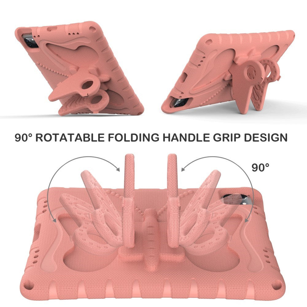 EIDERWOOD iPad Air 13" (2025 / 2024) / Pro 13" (2025 / 2024) / Pro 12.9" (2022-2018) Butterfly Kickstand Børne Cover m. Skulderstrop - Koral