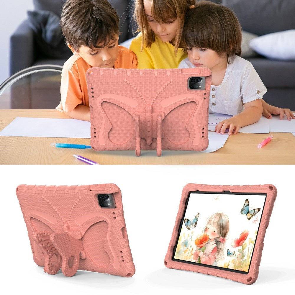 EIDERWOOD iPad Air 13" (2025 / 2024) / Pro 13" (2025 / 2024) / Pro 12.9" (2022-2018) Butterfly Kickstand Børne Cover m. Skulderstrop - Koral