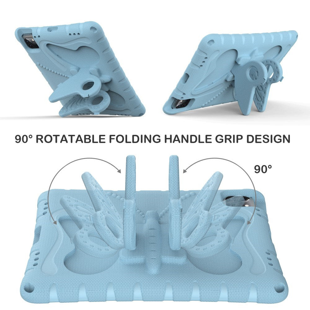 EIDERWOOD iPad Air 13" (2025 / 2024) / Pro 13" (2025 / 2024) / Pro 12.9" (2022-2018) Butterfly Kickstand Børne Cover m. Skulderstrop - Lyseblå