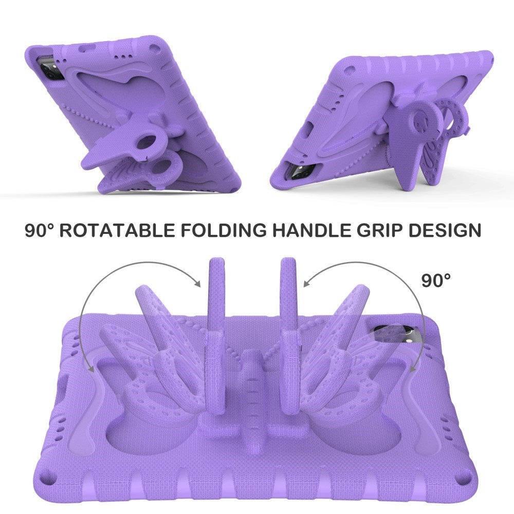 EIDERWOOD iPad Air 13" (2025 / 2024) / Pro 13" (2025 / 2024) / Pro 12.9" (2022-2018) Butterfly Kickstand Børne Cover m. Skulderstrop - Lilla