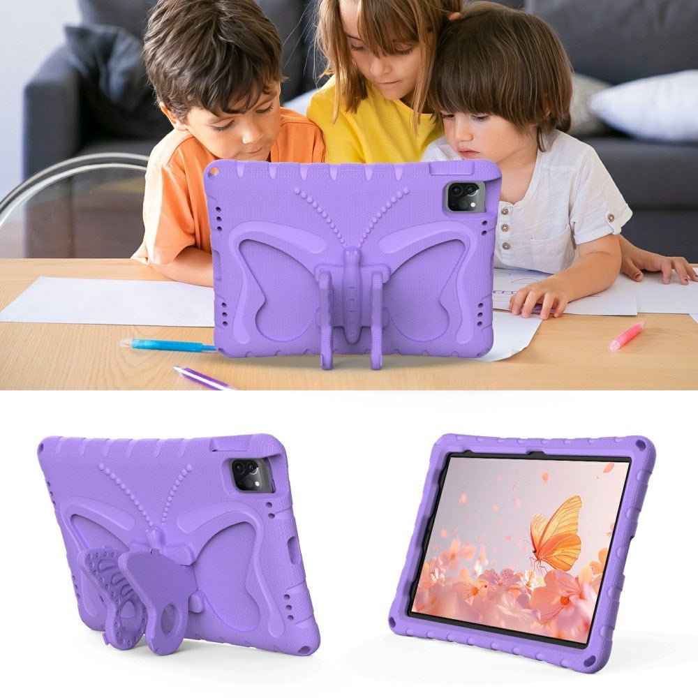 EIDERWOOD iPad Air 13" (2025 / 2024) / Pro 13" (2025 / 2024) / Pro 12.9" (2022-2018) Butterfly Kickstand Børne Cover m. Skulderstrop - Lilla