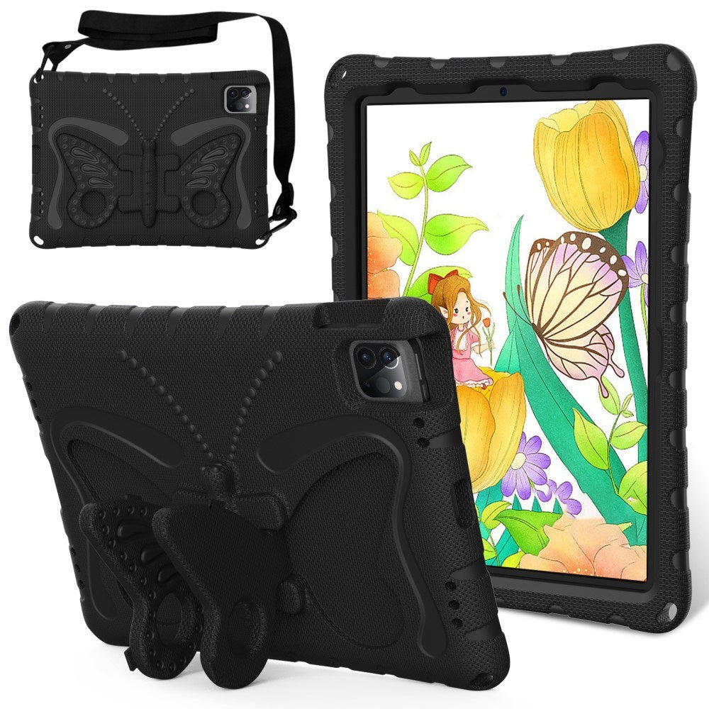 EIDERWOOD iPad Air 13" (2025 / 2024) / Pro 13" (2025 / 2024) / Pro 12.9" (2022-2018) Butterfly Kickstand Børne Cover m. Skulderstrop - Sort