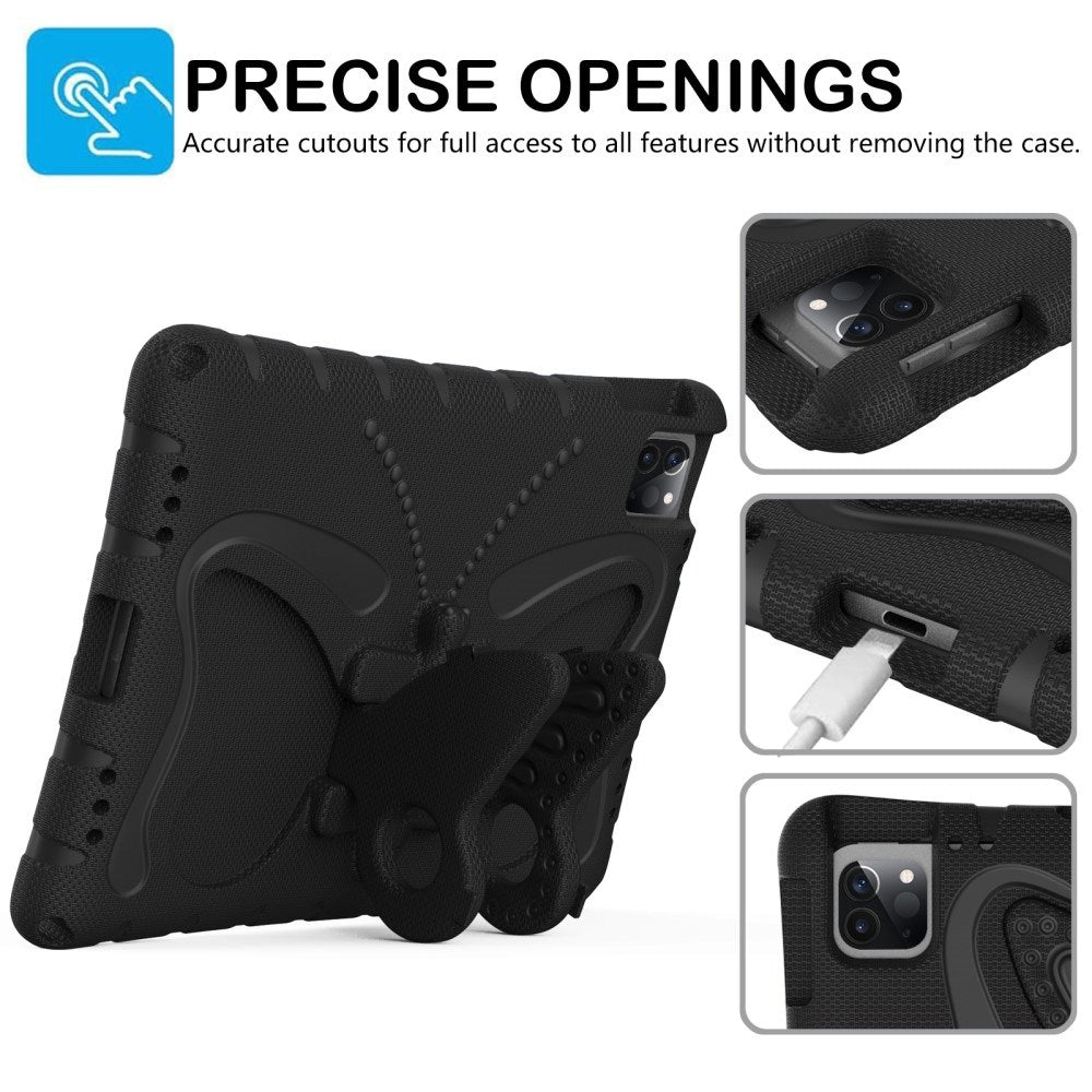 EIDERWOOD iPad Air 13" (2025 / 2024) / Pro 13" (2025 / 2024) / Pro 12.9" (2022-2018) Butterfly Kickstand Børne Cover m. Skulderstrop - Sort