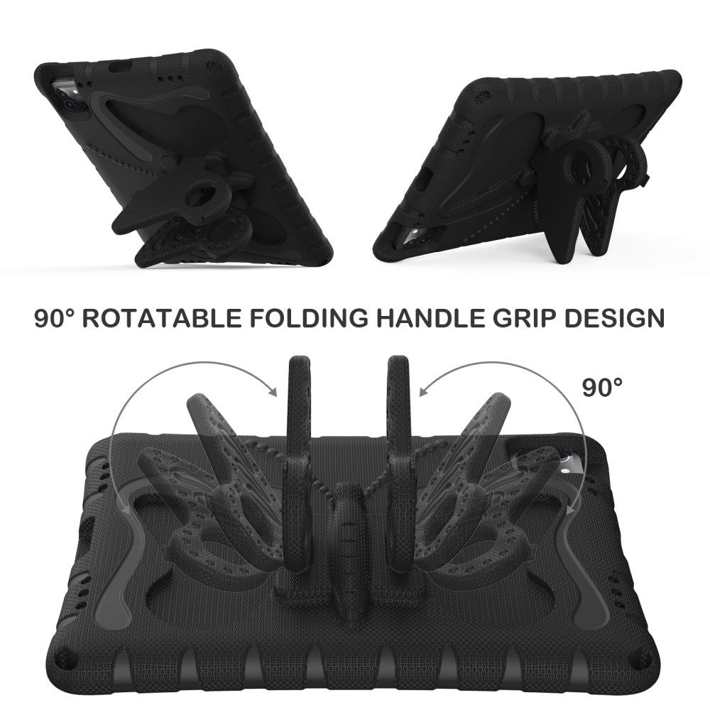 EIDERWOOD iPad Air 13" (2025 / 2024) / Pro 13" (2025 / 2024) / Pro 12.9" (2022-2018) Butterfly Kickstand Børne Cover m. Skulderstrop - Sort