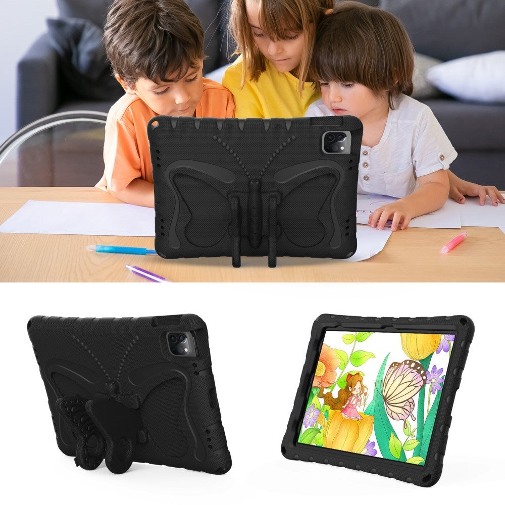 EIDERWOOD iPad Air 13" (2025 / 2024) / Pro 13" (2025 / 2024) / Pro 12.9" (2022-2018) Butterfly Kickstand Børne Cover m. Skulderstrop - Sort