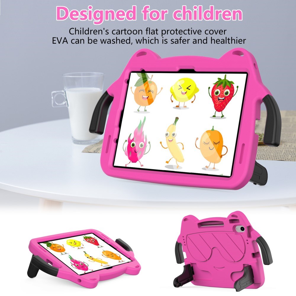 EIDERWOOD iPad Air 11" (2025 / 2024) Børne Cover - Smiley - Kickstand & Håndtag - Lyserød