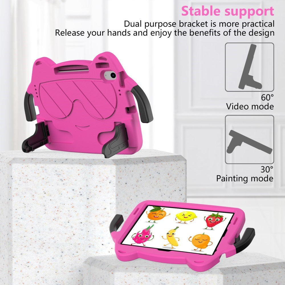 EIDERWOOD iPad Air 11" (2025 / 2024) Børne Cover - Smiley - Kickstand & Håndtag - Lyserød