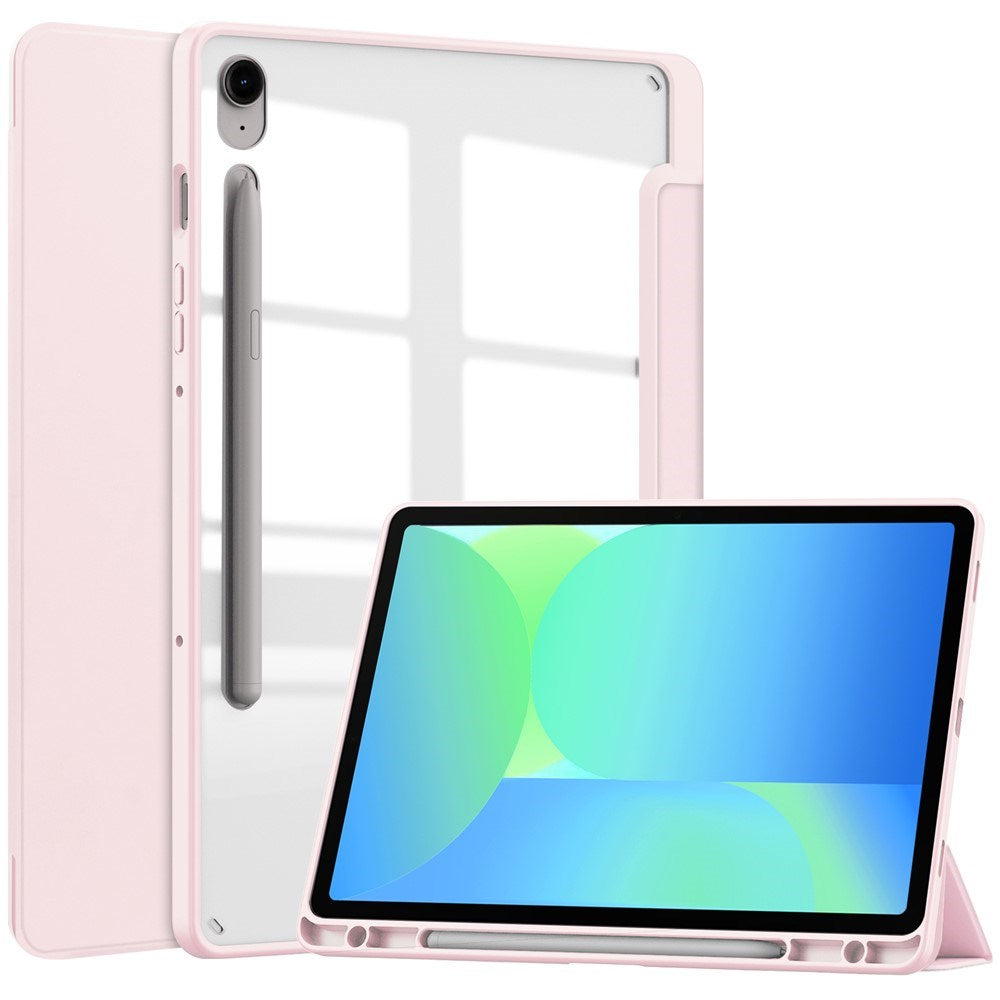EIDERWOOD Samsung Galaxy Tab S10 Lite / S10 FE / S9 FE Tablet Flip Cover m. Ståfunktion & Stylus Pen-Holder - Gennemsigtig / Lyserød