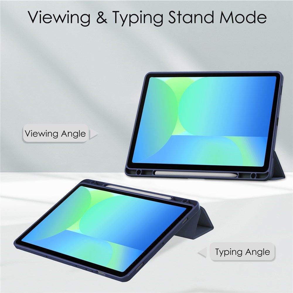 EIDERWOOD Samsung Galaxy Tab S10 Lite / S10 FE / S9 FE Tablet Flip Cover m. Ståfunktion & Stylus Pen-Holder - Gennemsigtig / Mørkeblå
