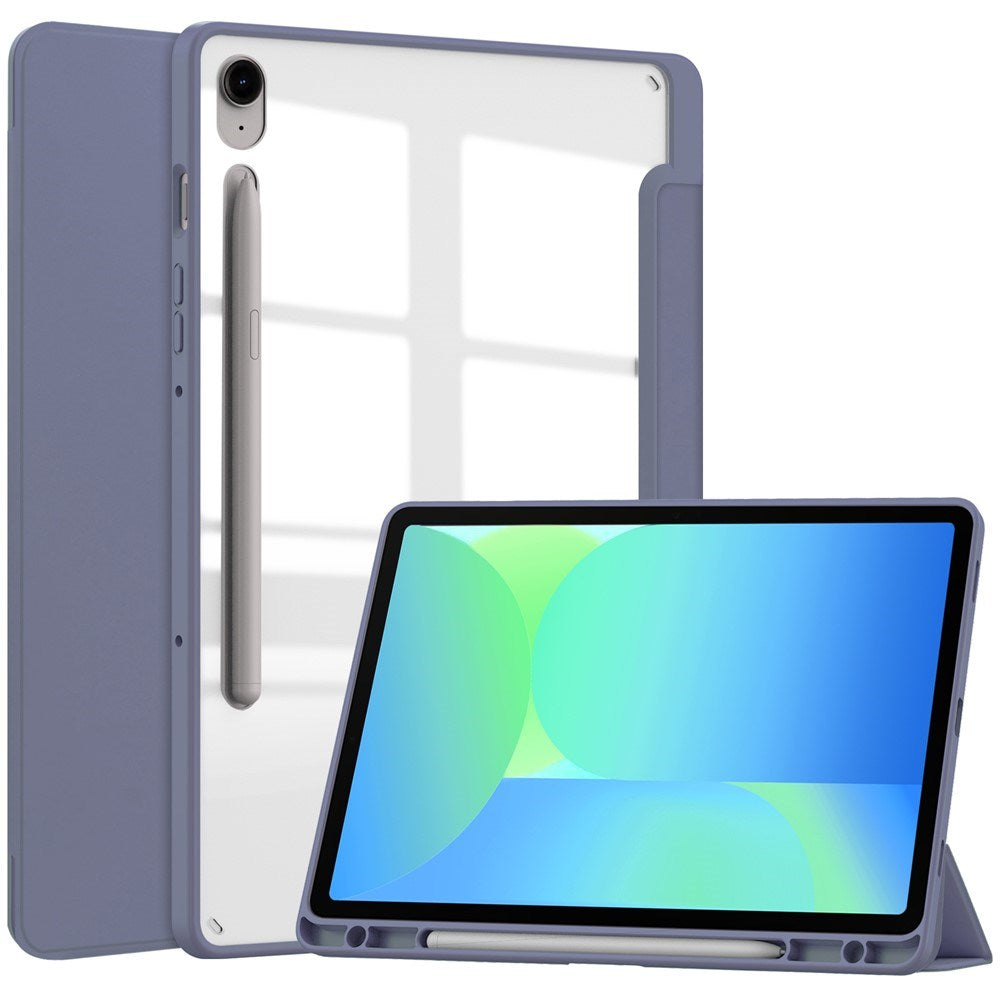 EIDERWOOD Samsung Galaxy Tab S10 Lite / S10 FE / S9 FE Tablet Flip Cover m. Ståfunktion & Stylus Pen-Holder - Gennemsigtig / Grålilla