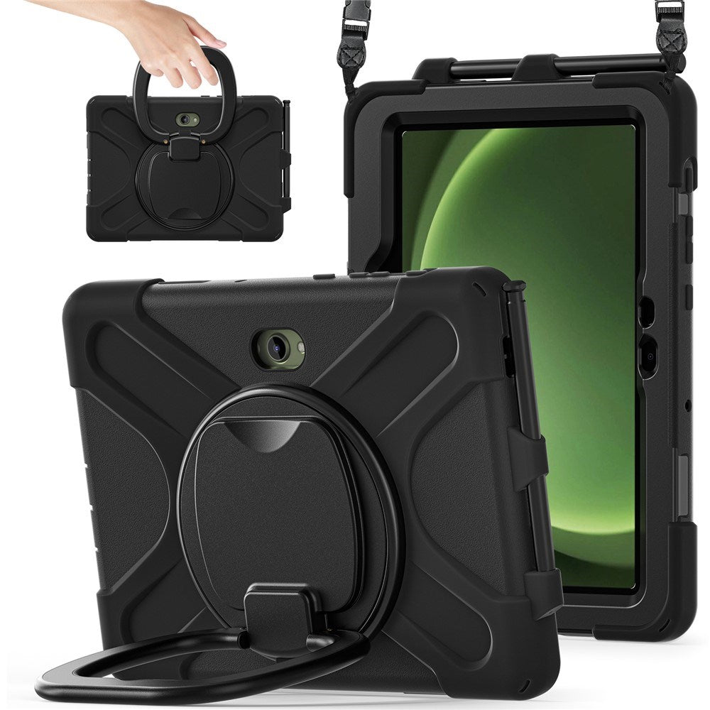 Samsung Galaxy Tab Active5 Pro / Active4 Pro EIDERWOOD Plast Børne Cover m. Kickstand & Strop - Sort
