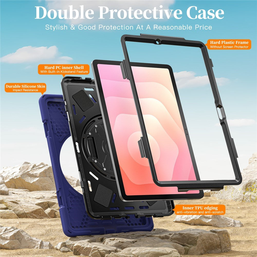EIDERWOOD Samsung Galaxy Tab S11 Stødabsorberende Cover m. Roterbar Ståfunktion & Velcrostrop - Mørkeblå