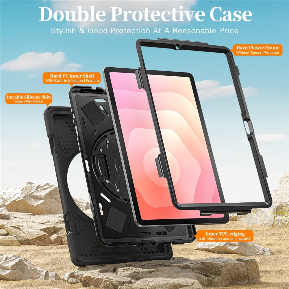 EIDERWOOD Samsung Galaxy Tab S11 Stødabsorberende Cover m. Roterbar Ståfunktion & Velcrostrop - Sort