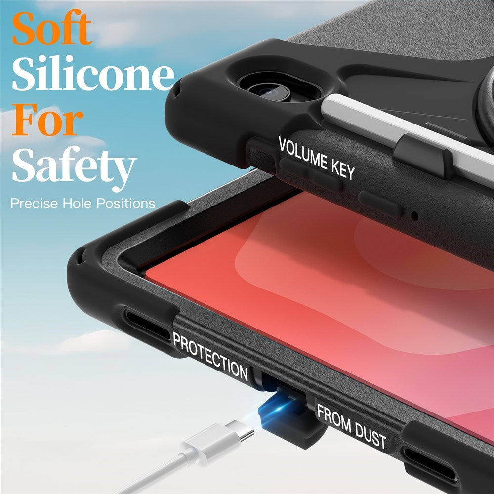 EIDERWOOD Samsung Galaxy Tab S11 Stødabsorberende Cover m. Roterbar Ståfunktion & Velcrostrop - Sort