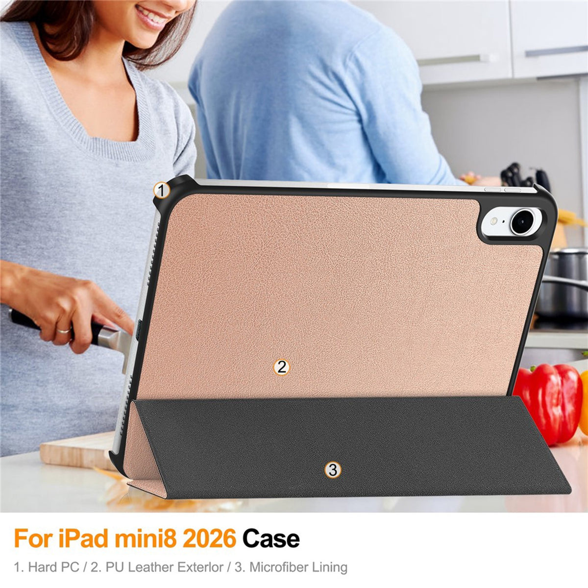 iPad Mini (2026) 8. Gen. EIDERWOOD Kunstlæder Flip Cover m. Ståfunktion - Rose Gold