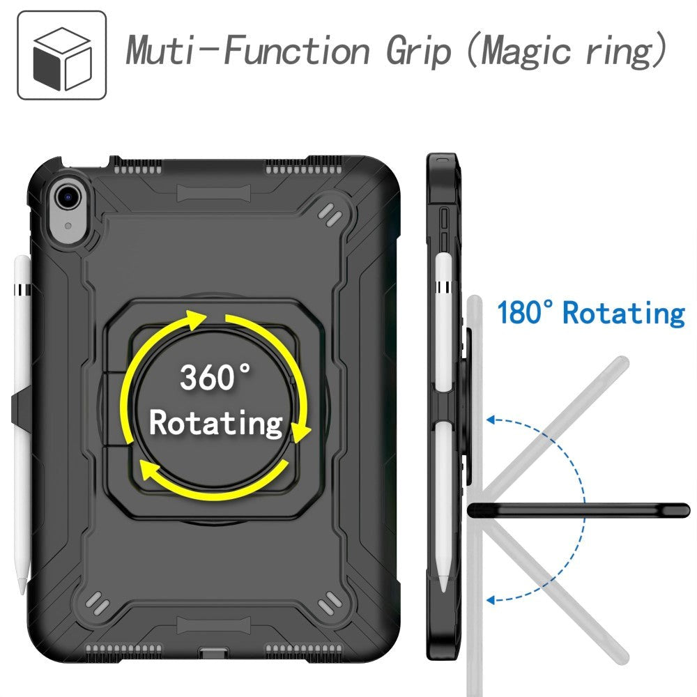 iPad 11" (2025) / iPad 10.9" (2024/2022) Tough Silikone Cover m. 360 Graders Fod & Bærestrop - Sort