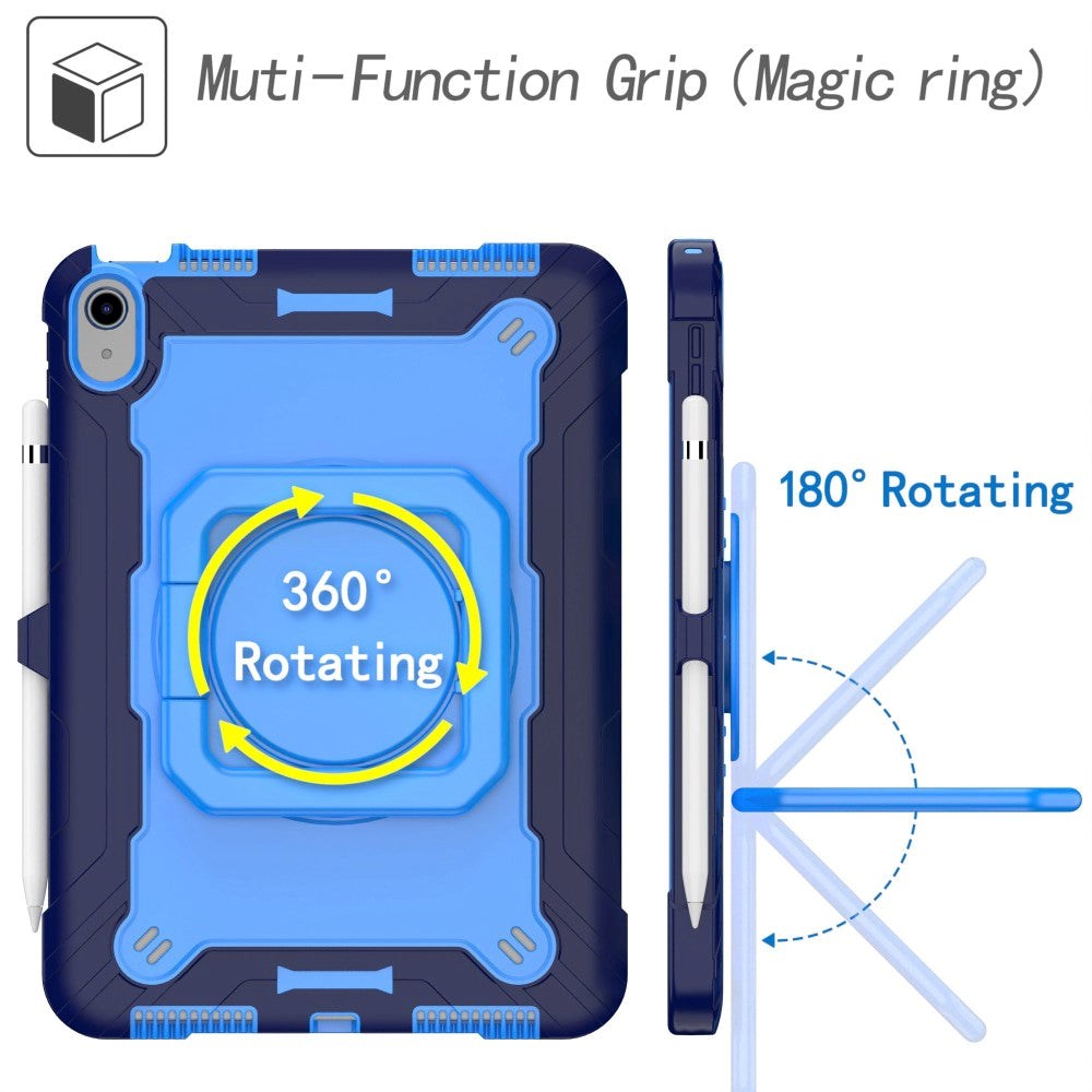 iPad 11" (2025) / iPad 10.9" (2024/2022) Tough Silikone Cover m. 360 Graders Fod & Bærestrop - Blå