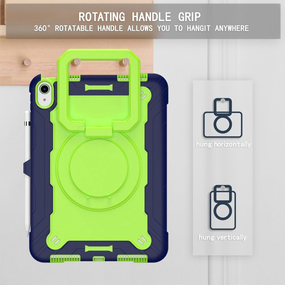 iPad 11" (2025) / iPad 10.9" (2024/2022) Tough Silikone Cover m. 360 Graders Fod & Bærestrop - Grøn / Blå