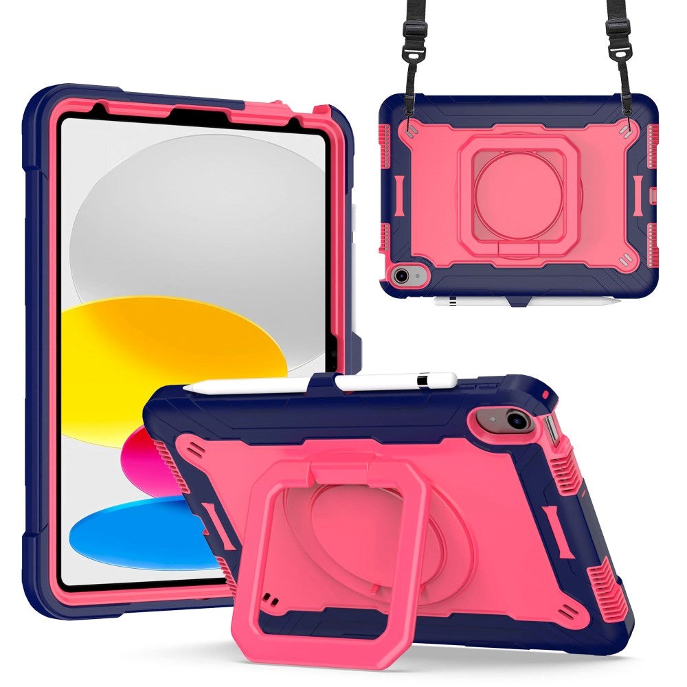 iPad 11" (2025) / iPad 10.9" (2024/2022) Tough Silikone Cover m. 360 Graders Fod & Bærestrop - Pink / Blå