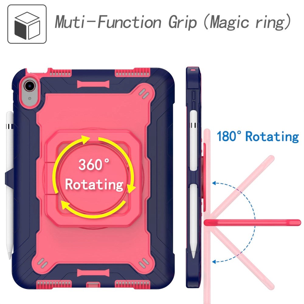 iPad 11" (2025) / iPad 10.9" (2024/2022) Tough Silikone Cover m. 360 Graders Fod & Bærestrop - Pink / Blå