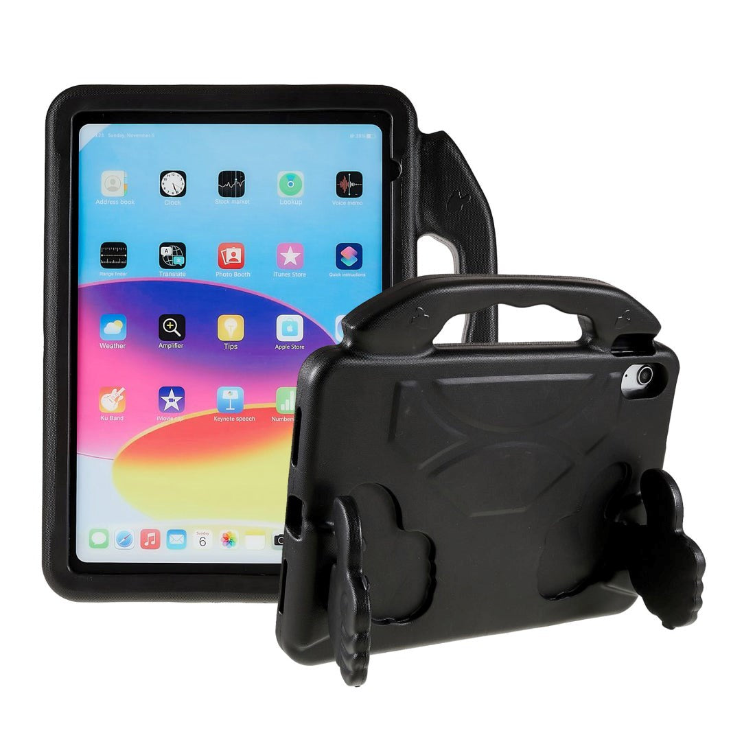 iPad 11" (2025) / iPad 10.9" (2024/2022) Børne cover - Thumb Kickstand Bagside Cover - Sort