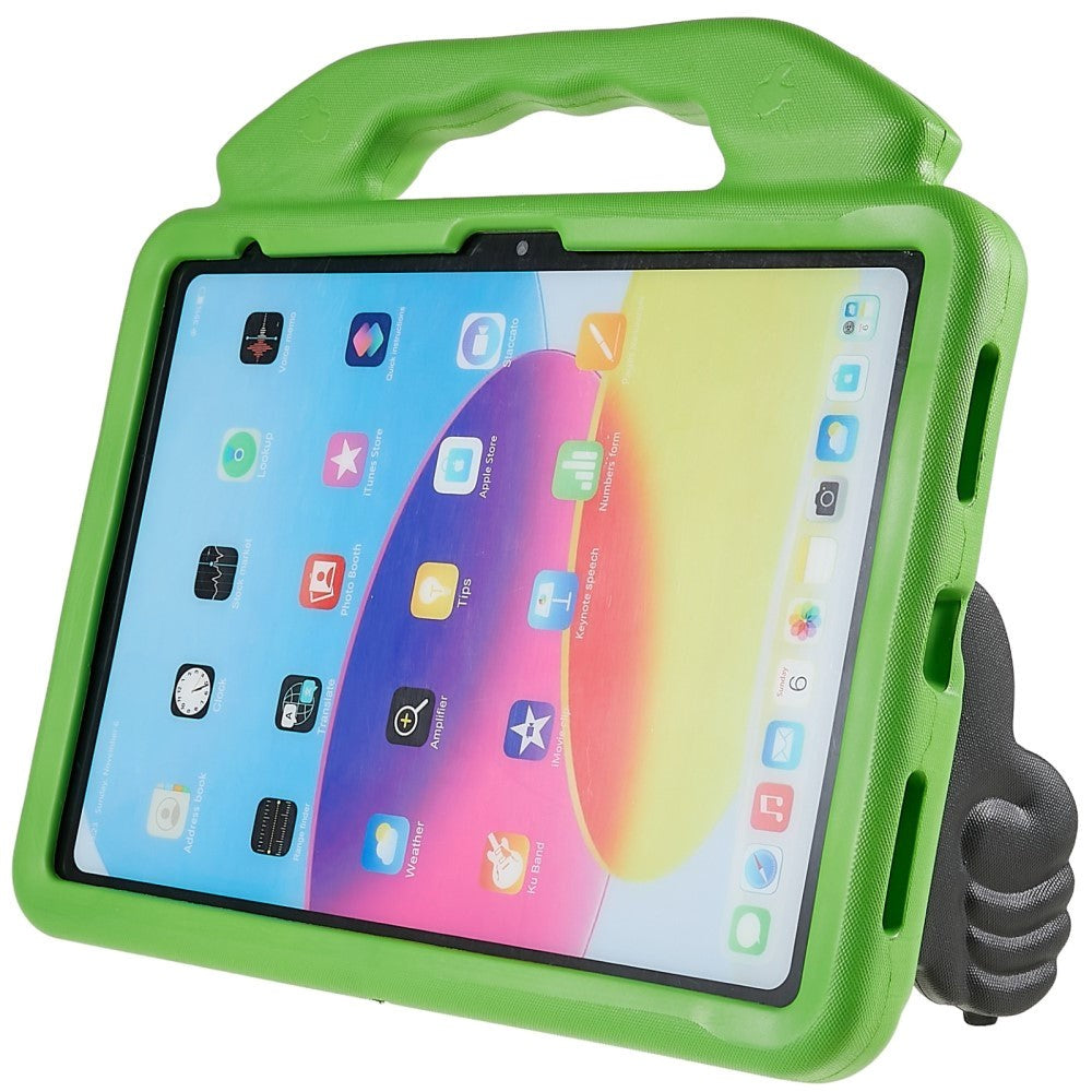 iPad 11" (2025) / iPad 10.9" (2024/2022) Børne cover - Thumb Kickstand Bagside Cover - Grøn