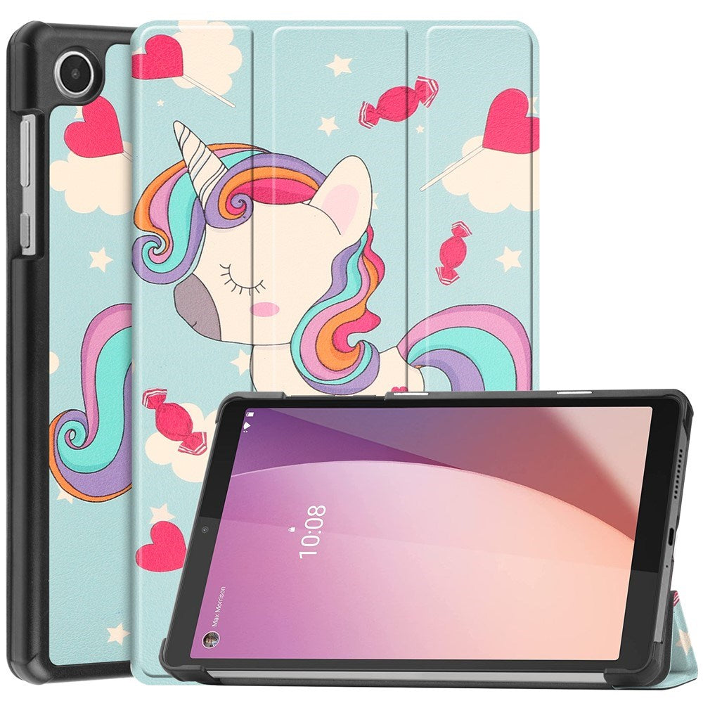 Lenovo Tab M8 (4. Gen.) - EIDERWOOD Tri-Fold Kunstlæder Flip Cover m. Mønster - Enhjørning