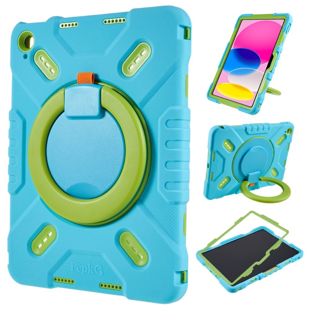 Pepkoo iPad 11" (2025) / 10.9" (2024 / 2022) Børne Cover m. Kickstand - Blå / Grøn