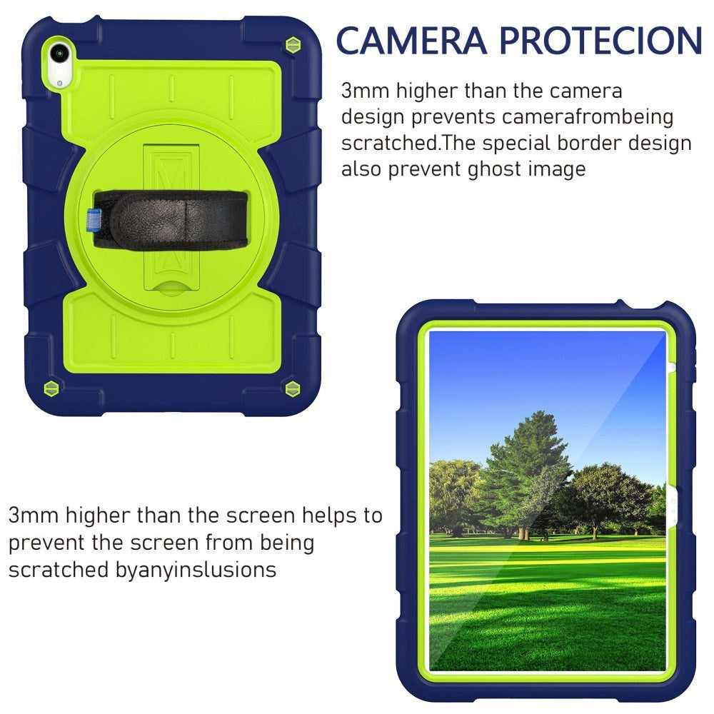 iPad 11" (2025) / iPad 10.9" (2024/2022) Håndværker Bagside Cover m. Håndholder, Kickstand & Skulderstrop - Blå / Grøn