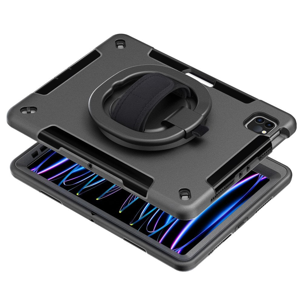 EIDERWOOD iPad Air 10.9-11" (2025-2020) / Pro 11" (2022-2018) Håndværker Cover m. Beskyttelsesfilm & Håndholder - Sort