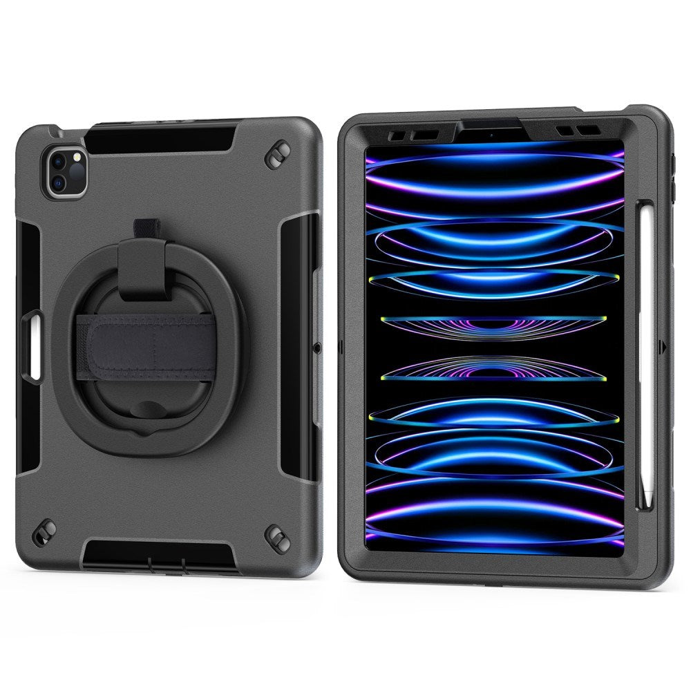 EIDERWOOD iPad Air 10.9-11" (2025-2020) / Pro 11" (2022-2018) Håndværker Cover m. Beskyttelsesfilm & Håndholder - Sort